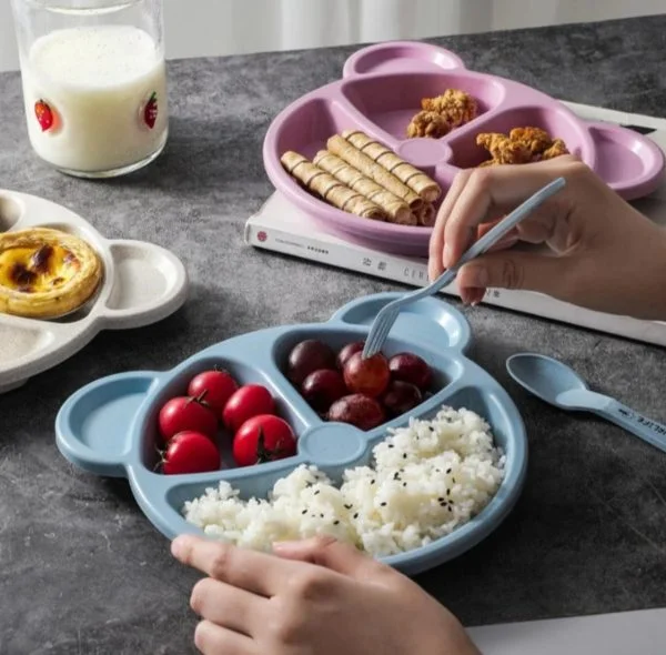 5-Piece Multicolor Panda Plate Set with 3 Spoons & 2 Forks – Food-Grade Plastic (Random Colors)
