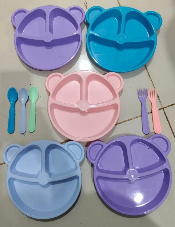 5-piece-multi-color-panda-plates-with-3-spoons-and-2-forks